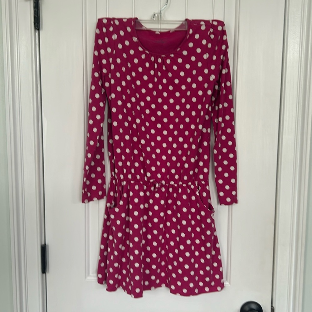 Lands End dress w pockets and polka dots pink and white size Medium - Picture 1 of 3
